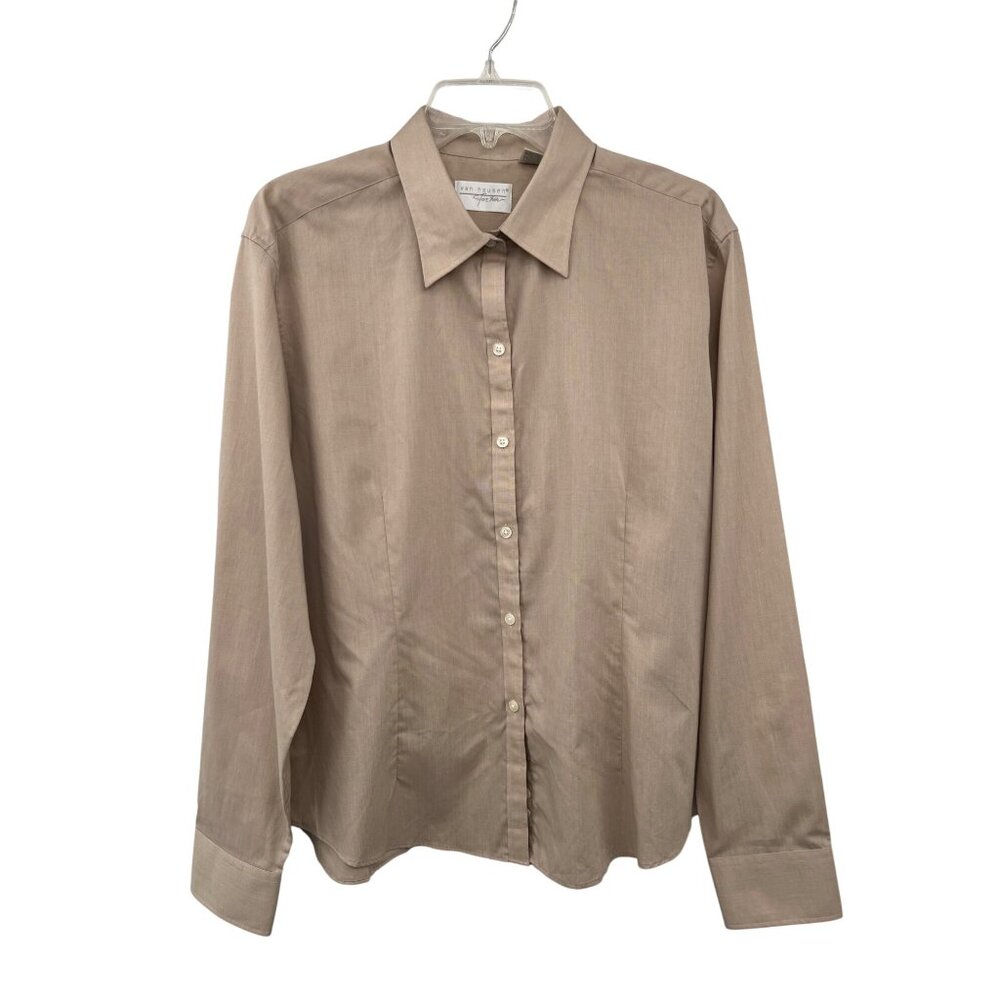 Van Heusen Womens XL Beige Button-Up Blouse Cotton & Polyester